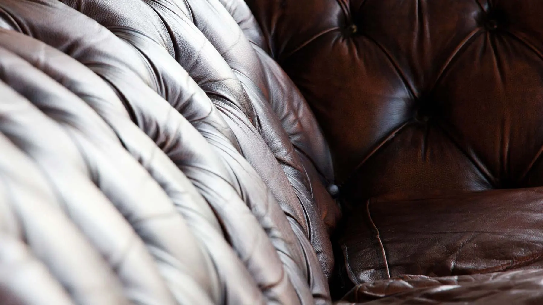 Close up of brown upholstered leather sofa texture cleaned by Leathermend