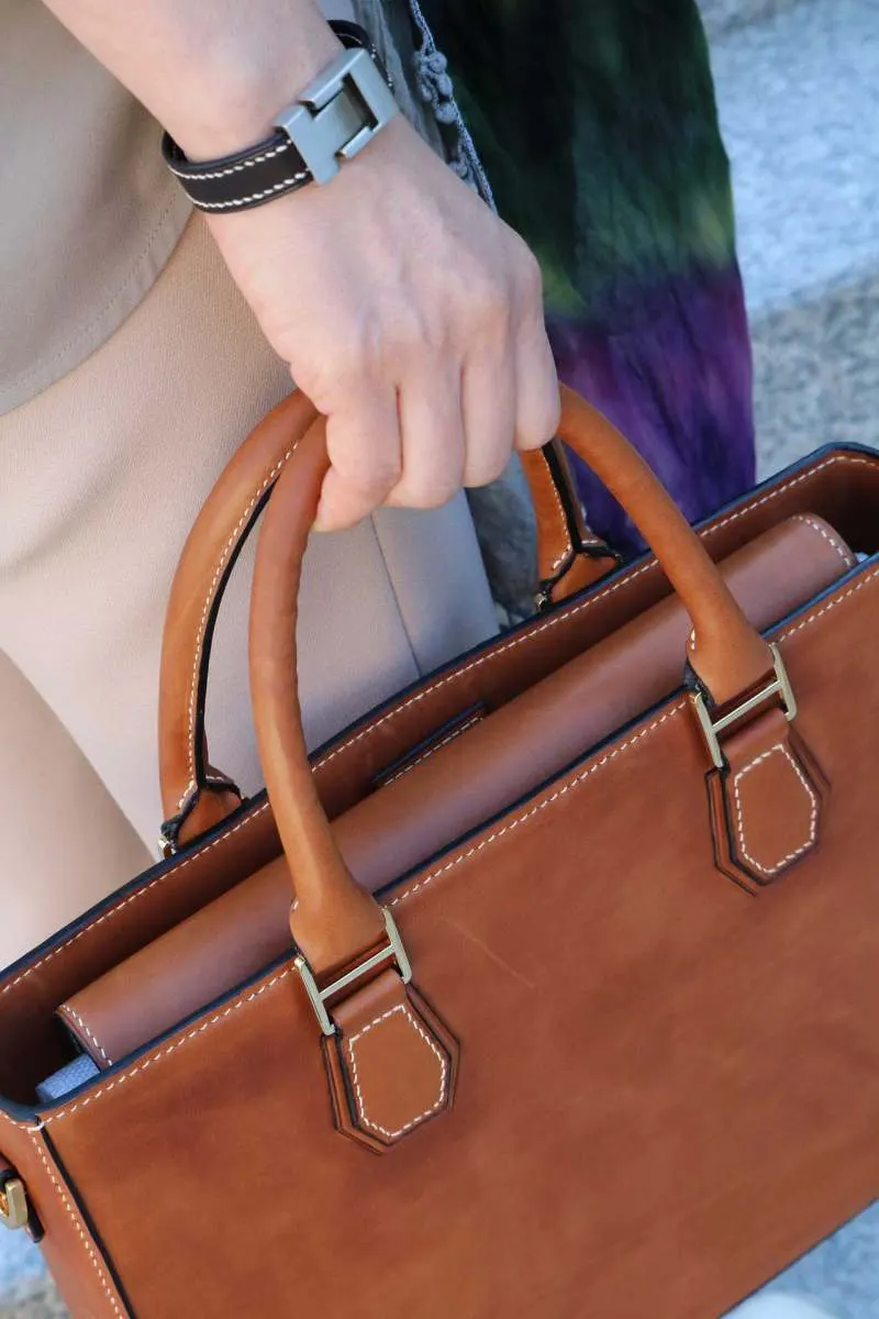 Leather handbag with new stitching by Leathermend master craftsmen