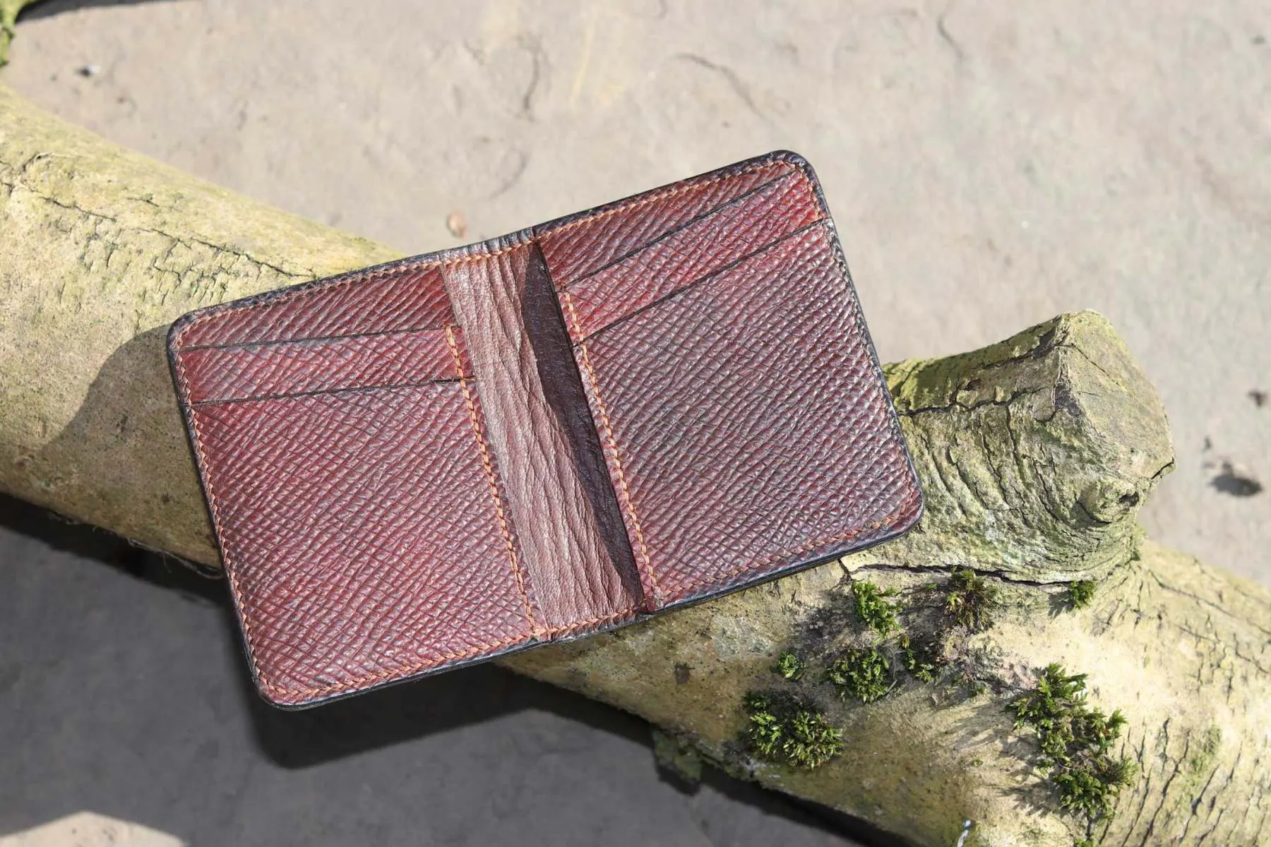 Handmade leather wallet hand stitched by Leathermend craftsmen Halifax